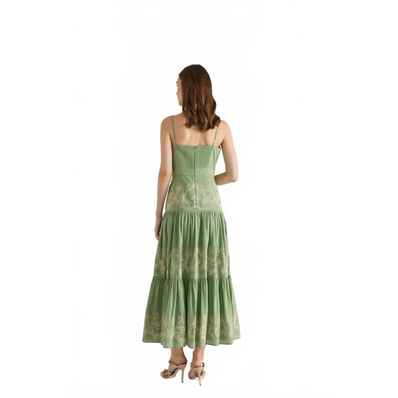 NEW CALLING JUNE embroidered maxi dress in light olive green - Picture 2 of 4